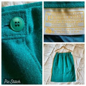 Vtg Pendleton USA Made Pure Wool Pencil Skirt Teal Turquoise Green Size 10 Lined